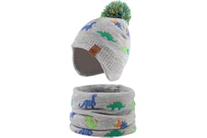 XIAOHAWANG Dinosaure Bébé Chapeau Écharpe Ensemble Chapeaux d'hiver pour Enfant Garçon Fille Bonnet de Chaud Automne 0 à 7 Ans