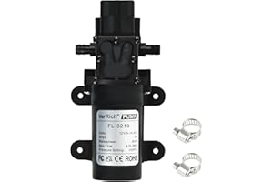 VerRich DC 12V Water Pump 100PSI 7 Bar Diaphragm Pump with Pressure Switch 4L/Min 1GPM 3/8" 10mm Connector with 2 Adjustable Hose Clamp for Water taps,Motorhome,Caravan