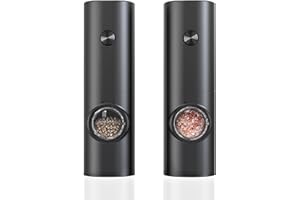 JOQINEER Molinillo eléctrico de sal y pimienta con batería automática, operación con una sola mano, grosor ajustable, recargable, salero y pimentero, molinillo de pimienta,Black