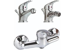 Kiamami Valentina - Set Rubinetti Bagno 3 Pezzi | Miscelatori Lavabo, Bidet e Esterno Doccia | Finitura Cromata Elegante | Cartuccia Ceramica 35mm, Flessibile 37cm, Piletta Scarico