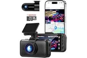 Miofive Dash Cam Front & Rear Dual Channel – Front 4K UHD + Rear 2.5K, Built-in GPS & 5GHz WiFi, 3.0″ IPS Screen, HDR & Night Vision, G-Sensor, 24-Hour Parking Mode, 32 GB Card Included