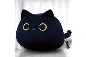 Kyduu Peluche ​Cuscino Arredo, Kawaii Gatto Sdraiato Peluche Giocattoli Bambola Giocattolo, Gatto Cartone Animato Cuscino Decorativo, Peluche ​Ripiene nero(600g)