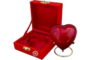 THE ANTIQUE HOUSE Urne funéraire pour cendres - Cœur rouge - Avec boîte rouge et support en laiton - Mini urne commémorative pour votre bien-aimé