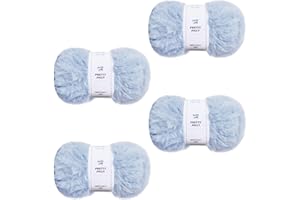 Pretty Jolly Lot de 4 pelotes de fil en fausse fourrure super doux et moelleux pour crochet, tricot, fil polyester (bleu brume)