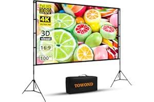‎TOWOND Beamer Leinwand mit Stativ, Towond 100 Zoll Indoor Projektor Tragbare Outdoor Kino, 16:9 HD Rear Front Garten Projektion mit Tragetasche für Home Party Theater Nächte
