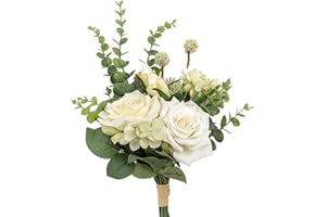 YELIKIT Flores artificiales, plantas artificiales, rosas, flores de seda, arreglos florales para decoración de mesa de bodas y decoración de habitaciones, blanco