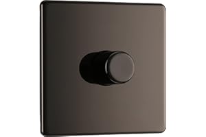 BRITISH GENERAL BG Electrical Intelligent Single Wall Dimmer Switch, 2 Way, Screwless Front Plate, Premium Flatplate, Black Nickel, 200W, FBN81