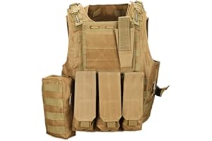 QHIU Gilet Tactique Camouflage Militaire Assaut Combat Protection Molle Veste pour Airsoft Paintball CS Sports de Plein air