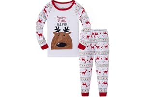 TEDD Pigiama Natale Ragazzo Ragazza Babbo Natale 100% Cotone Lungo Indumenti da Notte Abiti Natalizi Vestiti Bambino Due Pezzi Impostato Regalo di Natale per Unisex Bambini 1-12 Anni