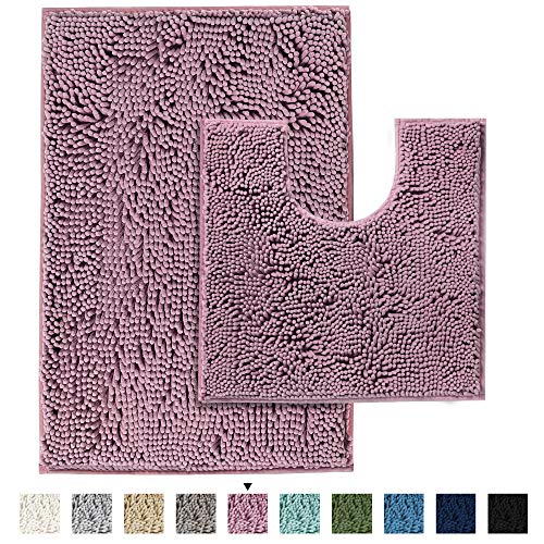 H.VERSAILTEX Tappeto Bagno Set 2 Pezzi girowater parure Shaggy Assorbente Retro Antiscivolo, Viola Chiaro - Tappetino da Bagno 50 X 80 cm e Forma 50 x 45 U