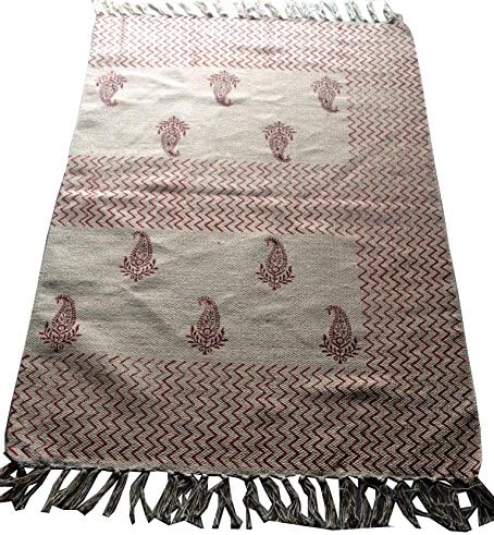 silkroude Indian Handmade Patchwork Block Print Cotton Kilim Rug Carpet Rug Dhurrie