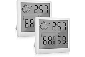 HOSPAOP Thermometer Hygrometer Innen - 2er Digital Luftfeuchtigkeitsmesser Raumthermometer Innen mit Uhr, Smiley-Indikator, Zimmerthermometer Temperatur für Babyraum Wohnzimmer Raum Büro, Weiß