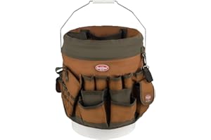 BucketBoss 10056 Bucket Boss 5 Gallon Bucket Canvas Tool Holder and Organizer with 56 Pockets for Bucket Organization in Brown and Green