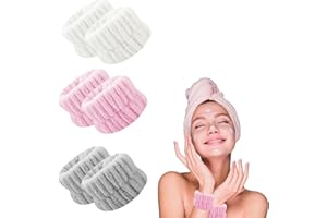 Daover 6Pcs Face Wash Wristbands, Solid Colour Spa Washband Soft Elastic Microfiber Wrist Towel Band for Washing Face Absorbent Sweatband Prevent Liquid from Spilling Down Your Arms for Girls Makeup