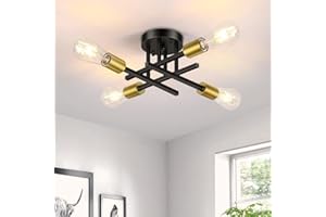 Gbood Modern Semi Flush Mount Ceiling Light, 4-Lights Sputnik Chandelier for Bedroom Lighting, Industrial Kitchen Light Fixture Ceiling Mount for Dining Room Hallway Living Room(Black with Gold)