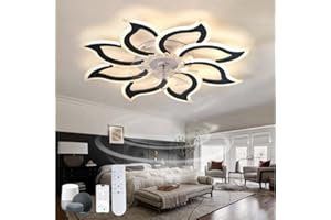 CAUFLOCE Grande Lustre Ventilateur de Plafond Chambre Alexa LED Dimmable Ventilateur Plafond avec Lumiere Réversible Moderne TéléCommande Silencieux Plafonnier avec Ventilateur Fleur Smart 6 Vitesses, Noir