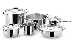 Lagostina Sfiziosa Set di Pentole Induzione, Gas e Forno in Acciaio Inox 18/10, 10 Pezzi, Fondo Lagoseal Plus Triplo Strato, con 4 Casseruole, Pentola, Bollilatte, 4 Coperchi