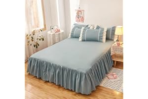 CXLT Gonna per Letto Mantovana per Letto Copriletto Arruffato per Letto Matrimoniale/Singolo Coprimaterasso Lenzuolo Antiscivolo con Volant 38 Cm Lenzuolo Decorazione Camera da Letto,Blue-180x200cm