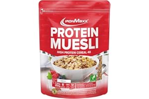 IronMaxx Proteine Muesli Goût Noisette 550g | Muesli Vegan aux protéines de soja | Céréales protéinées -30% sucres | Riche en Fibres & Protéines Végétales | Idéal pour un petit-déjeuner Sain