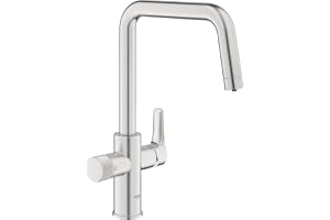 GROHE Blue Pure Eurosmart – 3 Way Water Filter Tap (High U-Spout, Swivel Area 150°, Dedicated Filter Handle, 28mm Ceramic Cartridge, 3/8 Inch Tails, Needs a Filter Starter Set), Supersteel, 30583DC0
