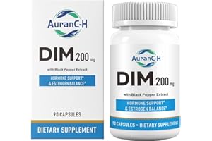 AURANC-H DIM Supplement 200 mg | Estrogen Balance for Women & Men | Hormonal Acne, Hormone Balance, Menopause & Antioxidant Support, Vegan & Soy Free DIM | 90 Capsule