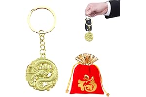 JEZIORO Dragon Keychains Dragon Year Pendants,with "Fu" Character Plush Cloth Bag,2024 Chinese New Year Dragon Keychain Zodiac Dragon Statue Key Ring Souvenir,Car Key Purse,Explosive wealth Dragon Gifts