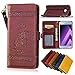 Produktbild Samsung Galaxy A3 2016 Leder Hülle,Handy Hülle Tasche Samsung Galaxy A3 2016,Ledertasche für Samsung Galaxy A3 2016,Leweiany Handytasche Samsung Galaxy A3 2016 Schutzhülle aus Echt-Leder Retro Blumen Prägung Hülle im Ständer Bookstyle Wallet Tasche Flip Brieftasche Etui Schale mit Kartenfach, Magnet und Praktischer Standfunktion Luxus Tasche für Samsung Galaxy A3 2016 - Premium Hülle in Rotwein
