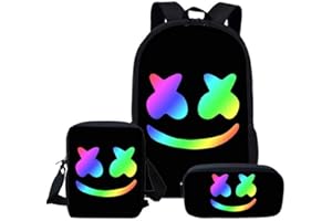 TEMOLIE Marshmallow School Backpack 3Pcs for Kids Pencil case，Shoulder Bags，Youth DJ Music Bag Fashion Practical Book Bag Suitable for Teenagers and Students (color1)