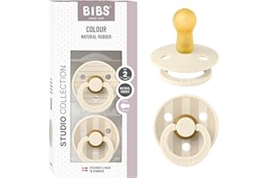 Tétine BIBS Studio. Lot de 2 sucettes. téterelle ronde en latex naturel, sans bisphénol A, Fabriqué au Danemark, Taille 2 (6-18 mois), Pin Ivory Vanilla