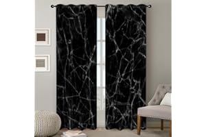 CTQTZ Schwarz Marmor Vorhang Blickdicht mit Ösen Marmor Gardinen 2er Set H 260 x B 140 cm Blickdichte Gardinen Kurze Gardinen Kinderzimmer Schlafzimmer Ösenvorhang