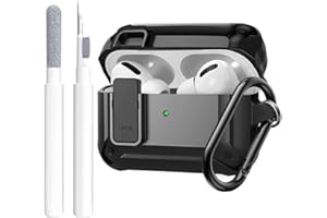 OTOPO for Airpods Pro 2/1 Case Cover with Lock Clip (2019/2022/2023), Rugged Case for Airpod Pro 2nd/1st Generation Shockproof Protective Skin with Keychian&Cleaning Kit for Apple iPod Pro, Black