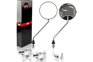 1PZ RM3-BM2 8mm Chrome Round Motorcycle Mirrors Rearview Side with 7/8" Handlebar Mount 10mm Screw Converter Holder Adaptor for Scooter Moped Motorcycle Go Kart ATV Dirt Bike Quad Wheeler