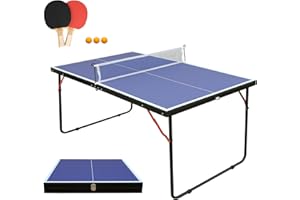 GENERIC KKB Sport 4.5FT Folding Ping Pong Table Game Set, Portable Indoor Outdoor Midsize Table Tennis Table with 2 Paddles, 3 Balls and Net