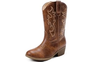 LAURMOSA Girls Cowboy Boots Mid Calf Zipper Pointed Toe Low Heel Cowgirl Boots for Little Big Kids Party Country Horse Riding