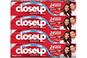 Closeup Triple Fresh Gel Toothpaste, Red Hot, for 24HR fresh breath, 75ml x 4