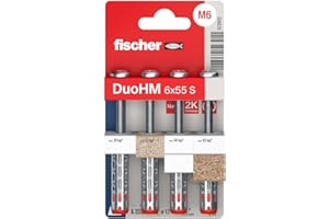 fischer 572913 DuoHM - Clavijas de cavidad, 6 x 55 S PZ con tornillo métrico y unidad PZ para fijar soportes de TV, luces, estantes de pared, etc. en materiales de construcción de paneles (paquete de
