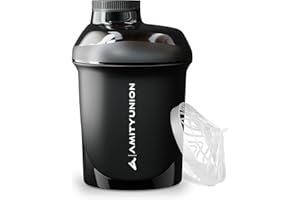 AMITYUNION Shaker proteico da 400 ml con colino per proteine – Piccolo shaker per proteine a prova di perdite, senza BPA, con scala per frullati di proteine del siero cremoso, concentrati di proteine