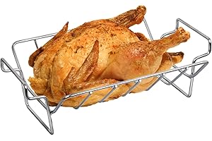Burly grill Turkey Rack Turkey Toasting Rack for Big Green Egg, BBQ Rib Rack for Smoking Turkey Smoker Roasting Rack Roaster Pan Stainless Steel for Large Big Green Egg for Kamado Joe Pit Boss