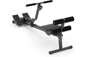 HOFTME vogatore per casa, pieghevole, idraulico, con 12 livelli di resistenza, schienale multifunzionale, attrezzo per l'allenamento di tutto il corpo (nero)