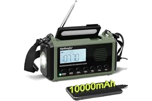 BENSS 10000mAh NOAA Emergency Crank Weather Radio, Hand Crank, Battery Operated, USB Charger, SOS Alarm, AM/FM/Shortwave, LED Flashlight and Reading Lamp for Home and Outdoor Emergency (Army Green)