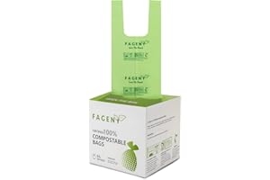 Fageny Handle Tie Food Waste Bags 100% Compostable Biodegradable Bin Liners, Eco Friendly Compostable Caddy Liners Certified by BPI and OK Compost Meeting EN13432 Standards, 6L