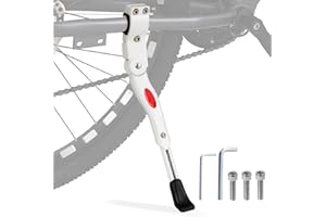 TRKIMAL Béquille de vélo en alliage d'aluminium réglable en hauteur arrière côté vélo Kick Stand Fit pour VTT et vélo de route de 24 à 28 pouces, livré avec clé Allen 2 pièces