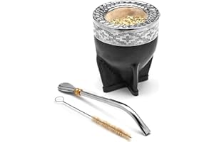 BALIBETOV Premium Yerba Mate Gourd (Tazza Mate) - Mate Uruguaiano - Avvolto in Pelle - Include Bombilla in Acciaio Inossidabile e Spazzola per la Pulizia (Imperial Nero)