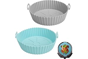 EnixwH Silikonform für Heißluftfritteuse, 2 Stück Silikoneinsatz für Heißluftfritteuse, 20cm Airfryer Silikonform, Wiederverwendbar Rund Heißluftfritteuse Silikon Pot Liner, Heißluftfritteuse Zubehör