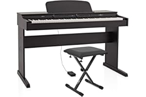 Gear4music DP-6 Pianoforte Verticale Digitale 88 Tasti Pesati con Support Mobile