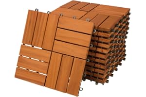 DEUBA Casaria Piastrelle Legno Acacia 11pz Certificato FSC® Mattonelle 1m² ad Incastro 30x30cm Esterno Mosaico