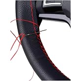 G&uuml;rler Universal Dikmeli Direksiyon Kılıfı Soft Siyah Deri-kırmızı Ipli (38cm-10.5cm)