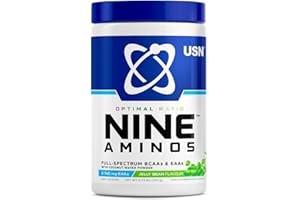 USN Nine Aminos – BCAA Amino Acids & EAA Essential Amino Acids Powder with Added Magnesium & Coconut Water Powder to Support Recovery and Hydration. Jelly Beans Flavour (330g – 30 Servings)