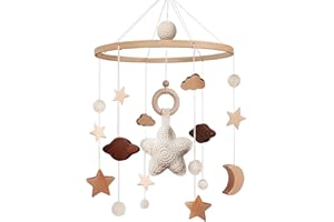 SWECOMZE Mobile Baby Bettglocke mit Sterne Hölz Mädchen Hängende Mobile Windspiel für Babybett Kinderbett