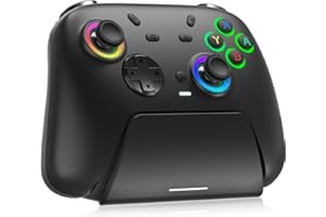 DoJoZone Controller PC con Dock di Ricarica, Wireless Controllers Switch 2 con Hall Joystick/Hall Trigger, RGB, Turbo, Vibrazione, Gaming Joystick per PC Windows/Switch 2/Switch/Lite/OLED